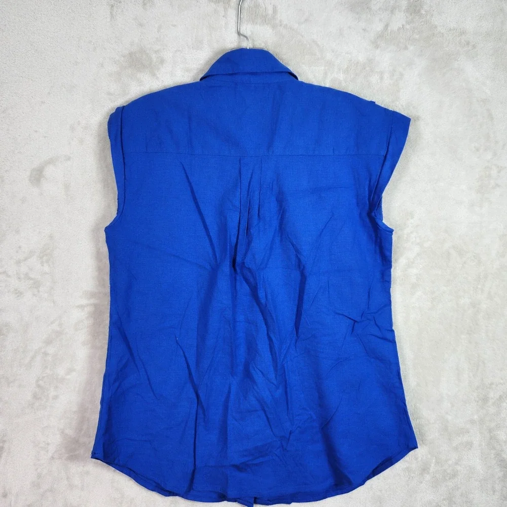 INC International Concepts Button Front Shirt Womens PM Blue Linen Blend Utility